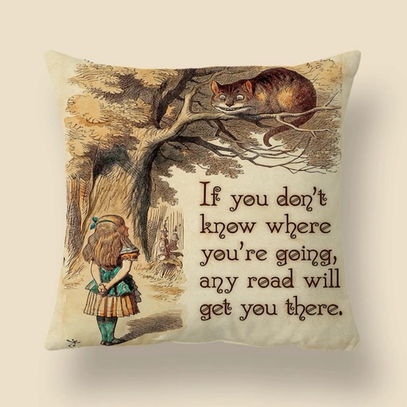 Alice in Wonderland Whimsical Woodland Cheshire Cat & Alice Pillow Cover - Picture 1 of 5